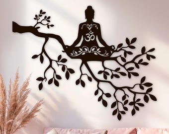 Buddha Wall Art, Meditation Room Wood Decor, Zen Bedroom, Buddhism Wall Hanging, Spiritual Gift, Yoga Wall Sign, Om Wall Artwork, Namaste