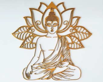 Wooden Buddha Wall Art, Lotus Flower Wall Decor, Meditation Gifts, Zen Artwork, Wall Hanging, Yoga Sign, Om Wall Hanging, Meditation Room