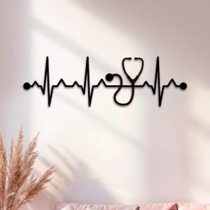 Art mural en bois stéthoscope, signe d&#39;inhalothérapeute, infirmière cardiaque, artworl de pièce d&#39;adjoint au médecin, étudiante en soins infirmiers, décoration de bureau de médecin