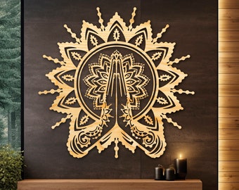 Wooden Mandala Wall Art, Zen Wall Decor, Lotus Flower, Meditation Room, Yoga Gifts, Mindfulness, Spiritual Art, Namaste Sign, Wall Hanging