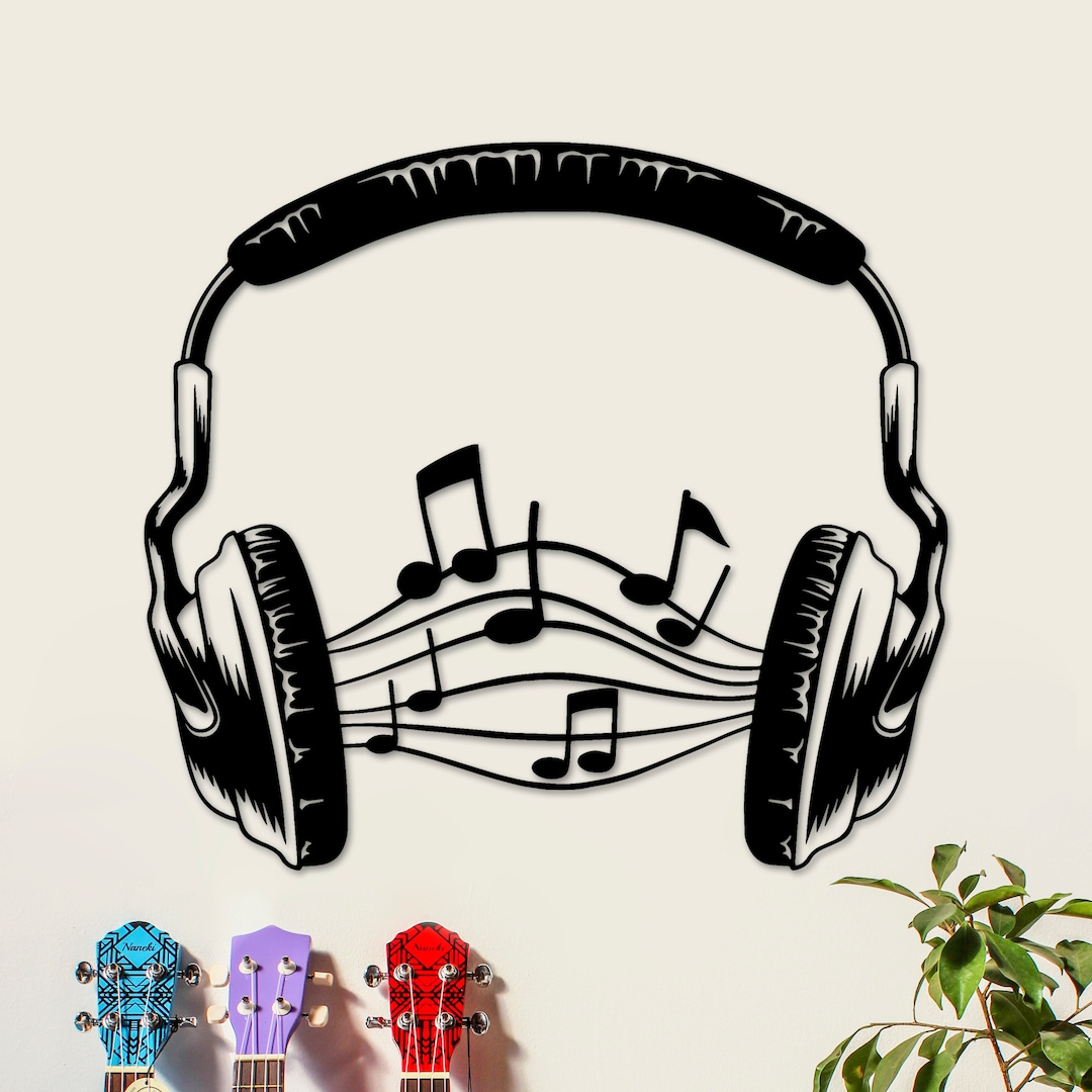 Headphones Wood Wall Art, Sheet Music Room Decor, Music Notes, Dj