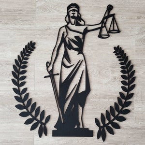 Blind Lady Justice Wall Art, Wood Scales of Justice, Judge Gifts, Lawyer Office Decor, Law School Graduation, Themis Art, Attorney Gift