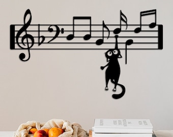 Wood Music Wall Art, Music Decor, Music Studio Art, Gift for Cat Lovers, Funny Cat Gifts, Trendy Wall Art, Piano Wall Art, Treble Clef