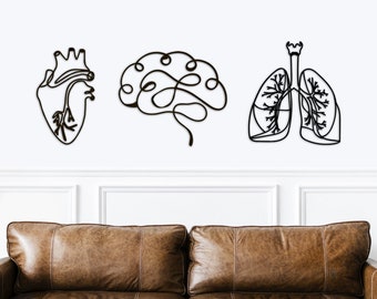 3 Piece Wall Art, Human Anatomy Art, Wood Triptych Wall Art, Medical Art, Medical Office Decor, Anatomical Heart, Brain Art, Lungs Art