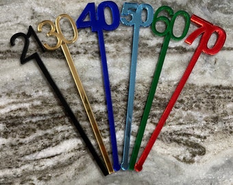 Milestone Birthday Cocktail Stirrer-Drink Stirrer-Stir Stick-Swizzle Sticks-6 Pack-Birthday-Custom Stirrer - 21 - 30 - 40 - 50 - 60 - 70