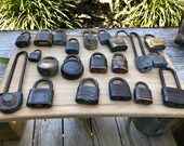 Lot of 21 Antique steel, brass, iron padlocks, rusty patina locks collection no keys used up broken locks