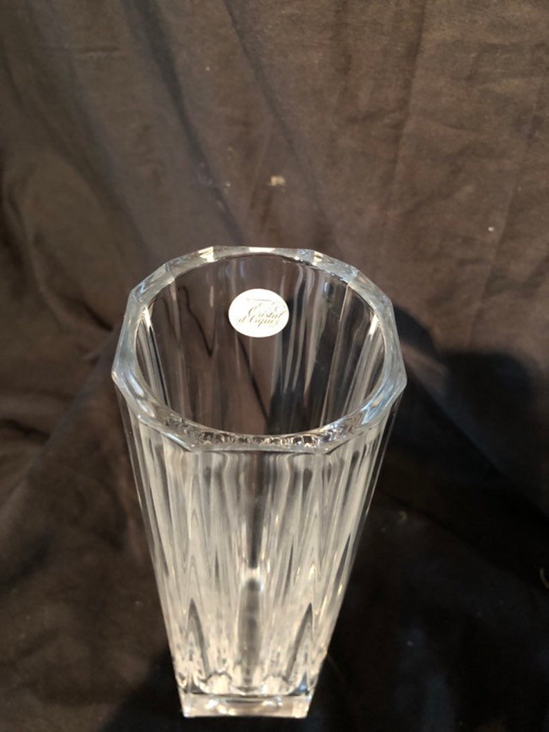 Cristal d/'Arques France faceted lead crystal flower vase Beautiful clear heavy glass vase Hollywood Regency style