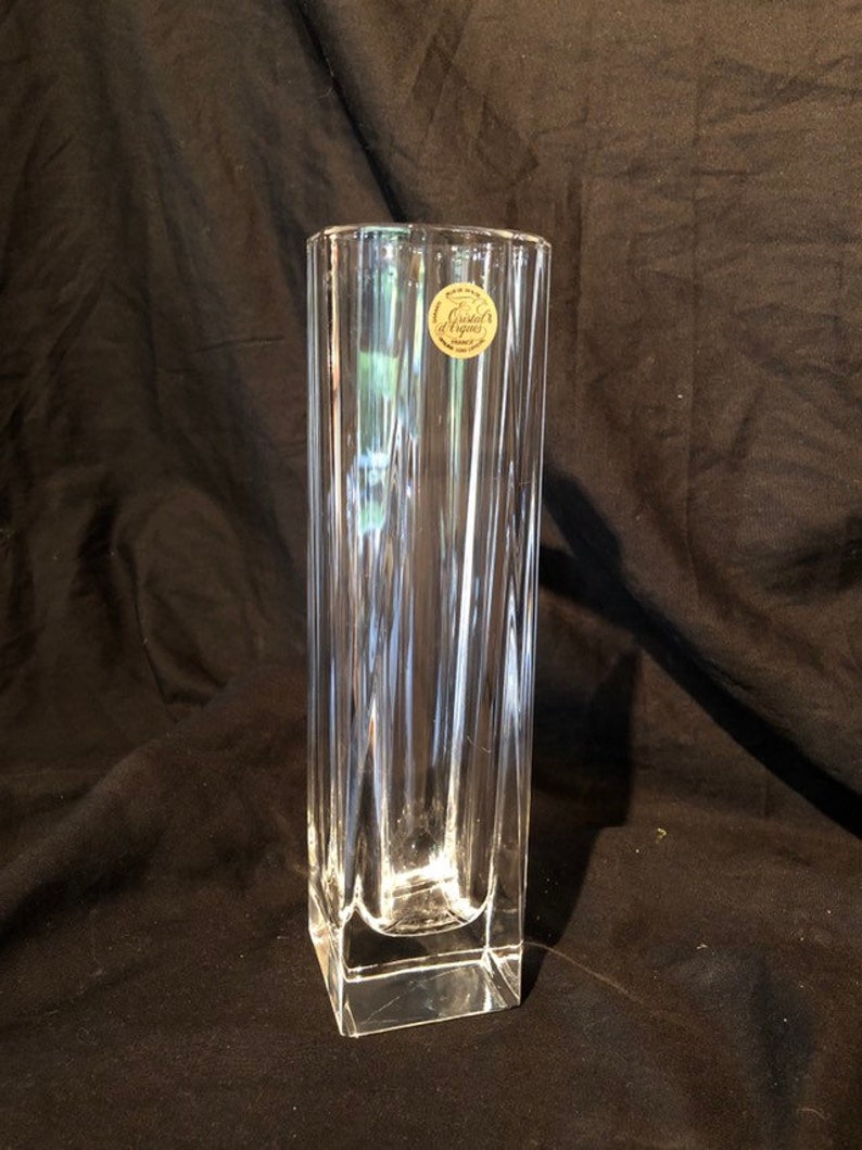 Cristal d/'Arques France faceted lead crystal flower vase Beautiful clear heavy glass vase Hollywood Regency style
