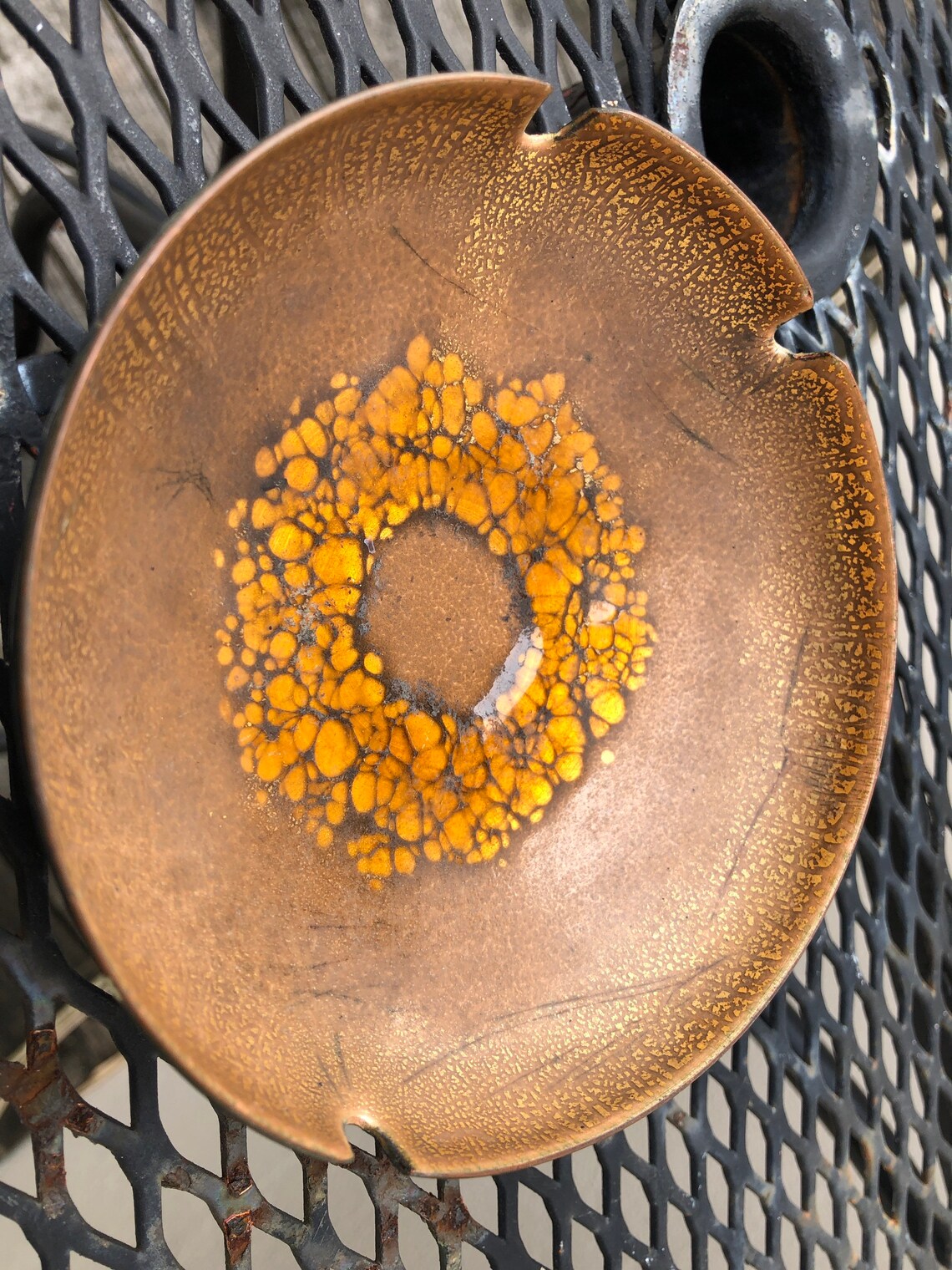 Vintage Enameled Copper Ashtray Dish Tray Shabby Chic Decor Etsy