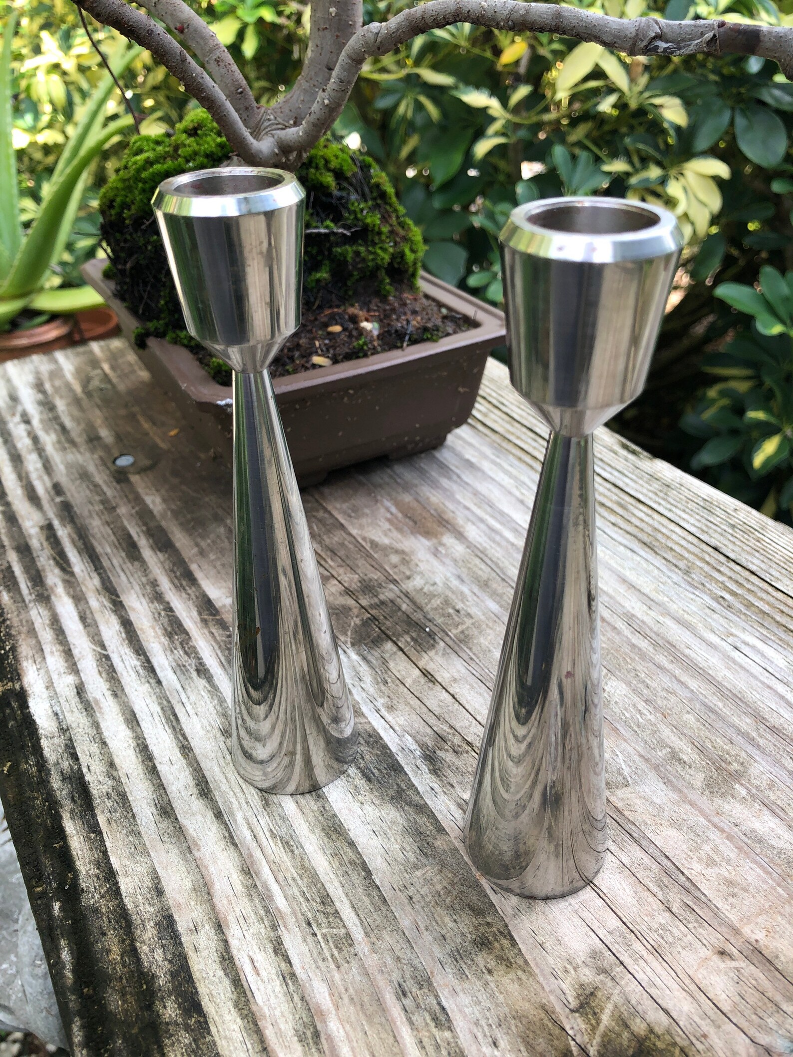 Vintage Pair of Machined Stainless Steel Modern Candlesticks Etsy
