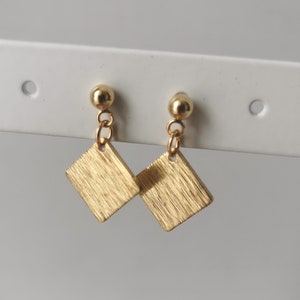 Gold Brass Geometric Earrings with Textured Brass Rhombus Charm and 18K Gold Plated Ball Stud