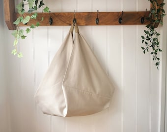 Canvas Origami Slouch Bag: Natural Beige Cotton Shoulder Bag
