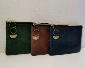 Vegan Leather Purse with Brass Zip and Half Moon Charm 6 Colour Choices