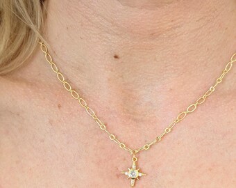Cubic Zirconia North Star Necklace and Earrings Set - Gold Plated