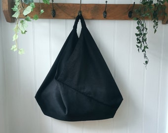 Black Corduroy Slouchy Origami Bag with Matching Lining