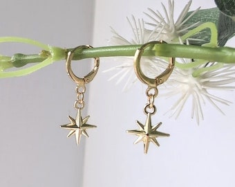 Chunky Gold 3D Star Earrings with 18k Gold Plated Huggie