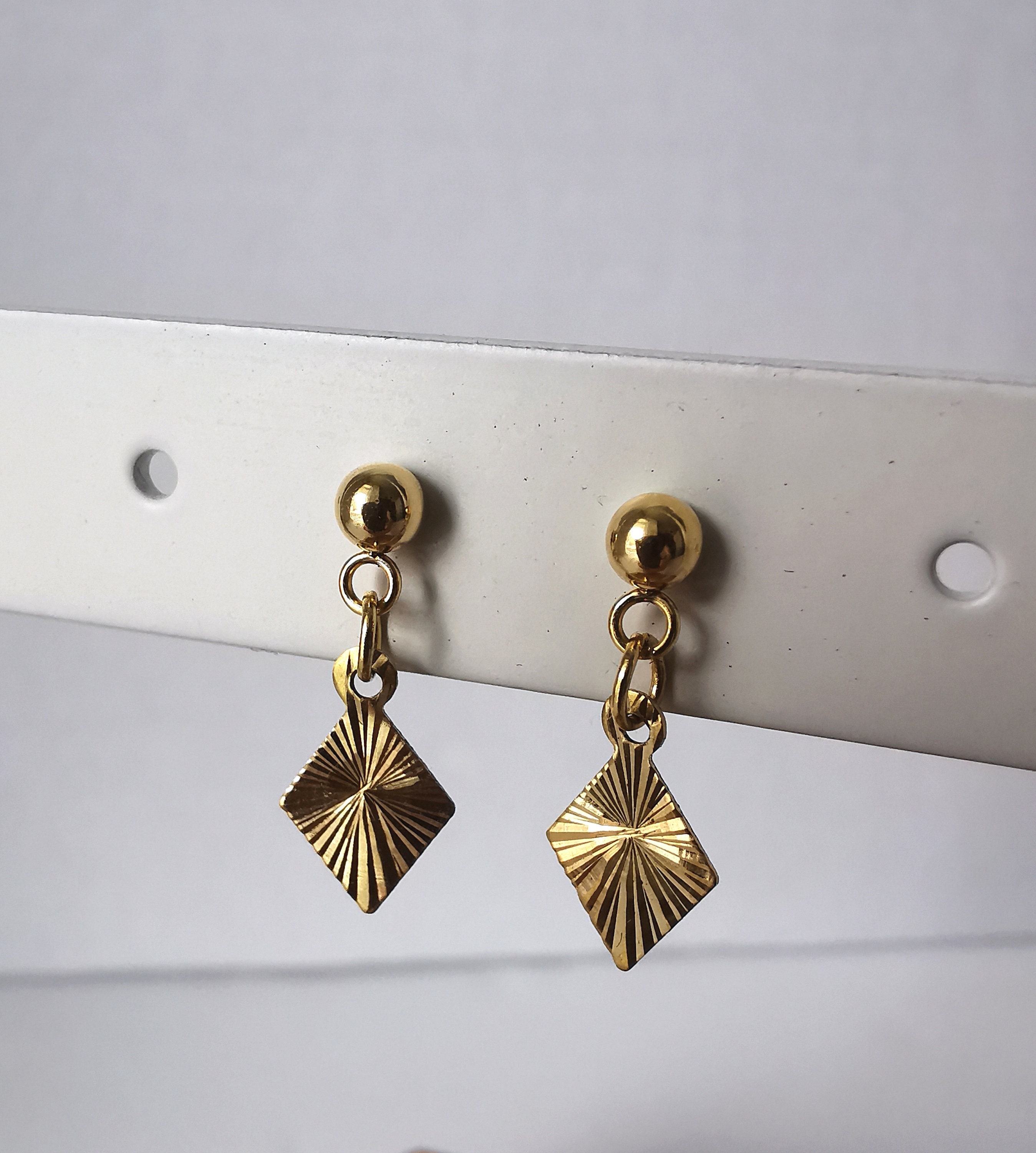 Teeny Tiny Gold Textured Brass Kite Shaped Earrings With 18K Plated Ball Stud Post