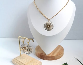 Ensemble Collier Et Boucles D'oreilles Doré Soleil : Breloque En Laiton, Chaîne Plaquée Or - France