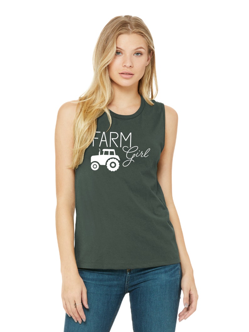 Farm Girl Tractor Ladies Muscle Tank