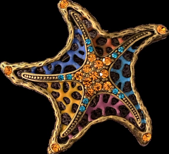 Starfish Brooch Rhinestones Gold Tone Vintage Bea… - image 5