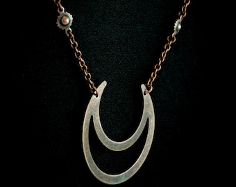 Antique brass half moon celestial moon charm necklace for witches