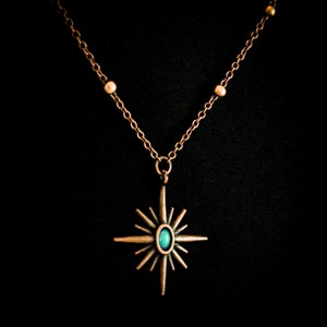 Art deco opal starburst necklace, antique copper necklace, genuine welo fire opal jewelry, opal gemstone necklace, starburst stone jewelry