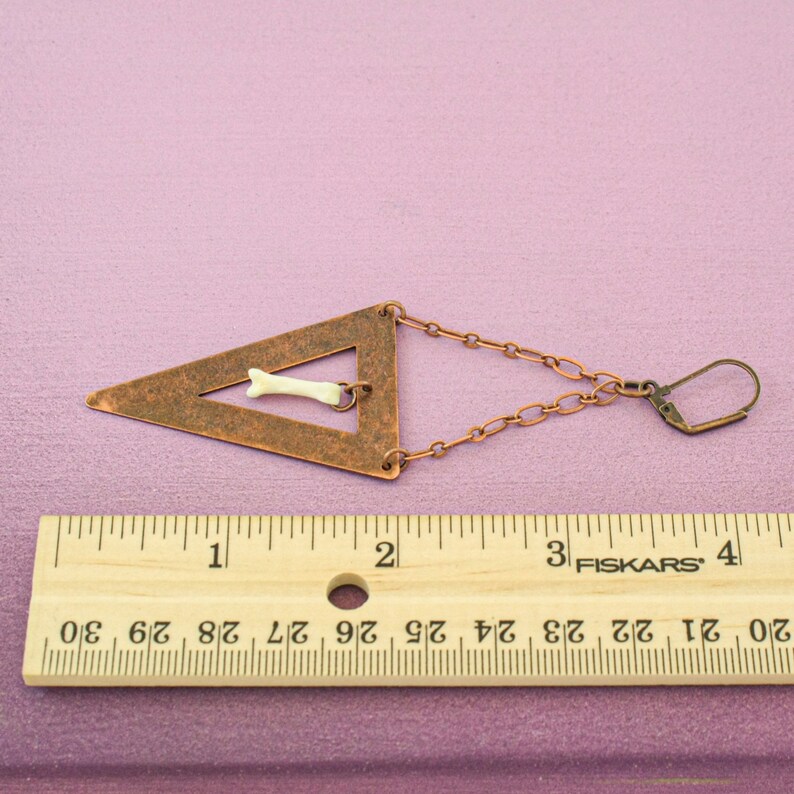 Animal bone earrings antique copper earrings taxidermy jewelry geometric jewelry real bone earrings oddity jewelry triangle earrings