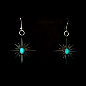 Opal black starburst earrings, gunmetal earrings, natural Ethiopian opal gemstome, art deco star jewelry, opal star earrings, welo fire opal