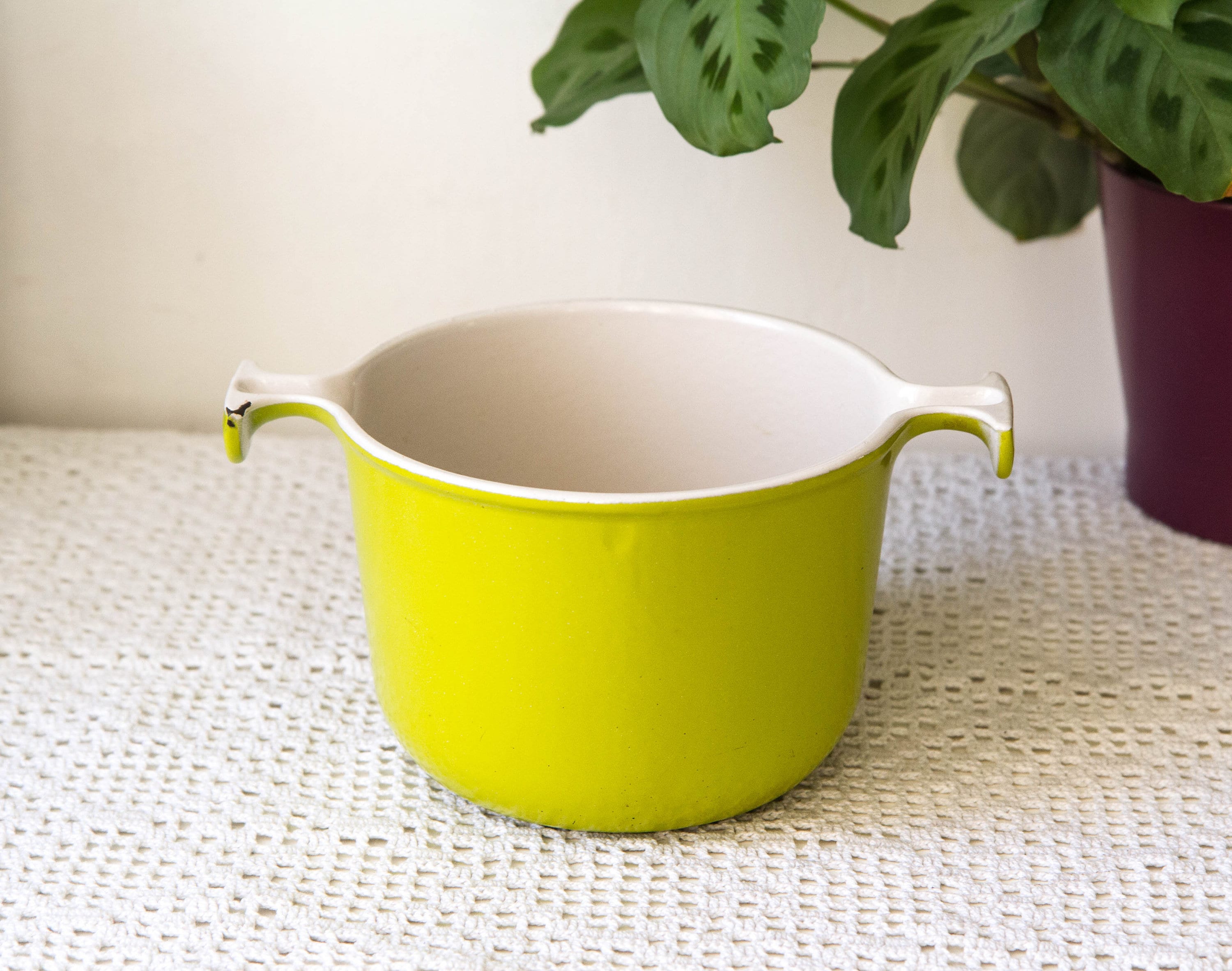 Le Creuset Enzo Mari Caquelon en Fonte Vert Fluo Vintage