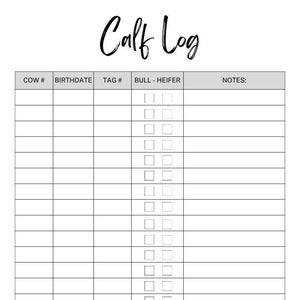 FILLABLE Calf Log | Cattle Records Farm Planner |