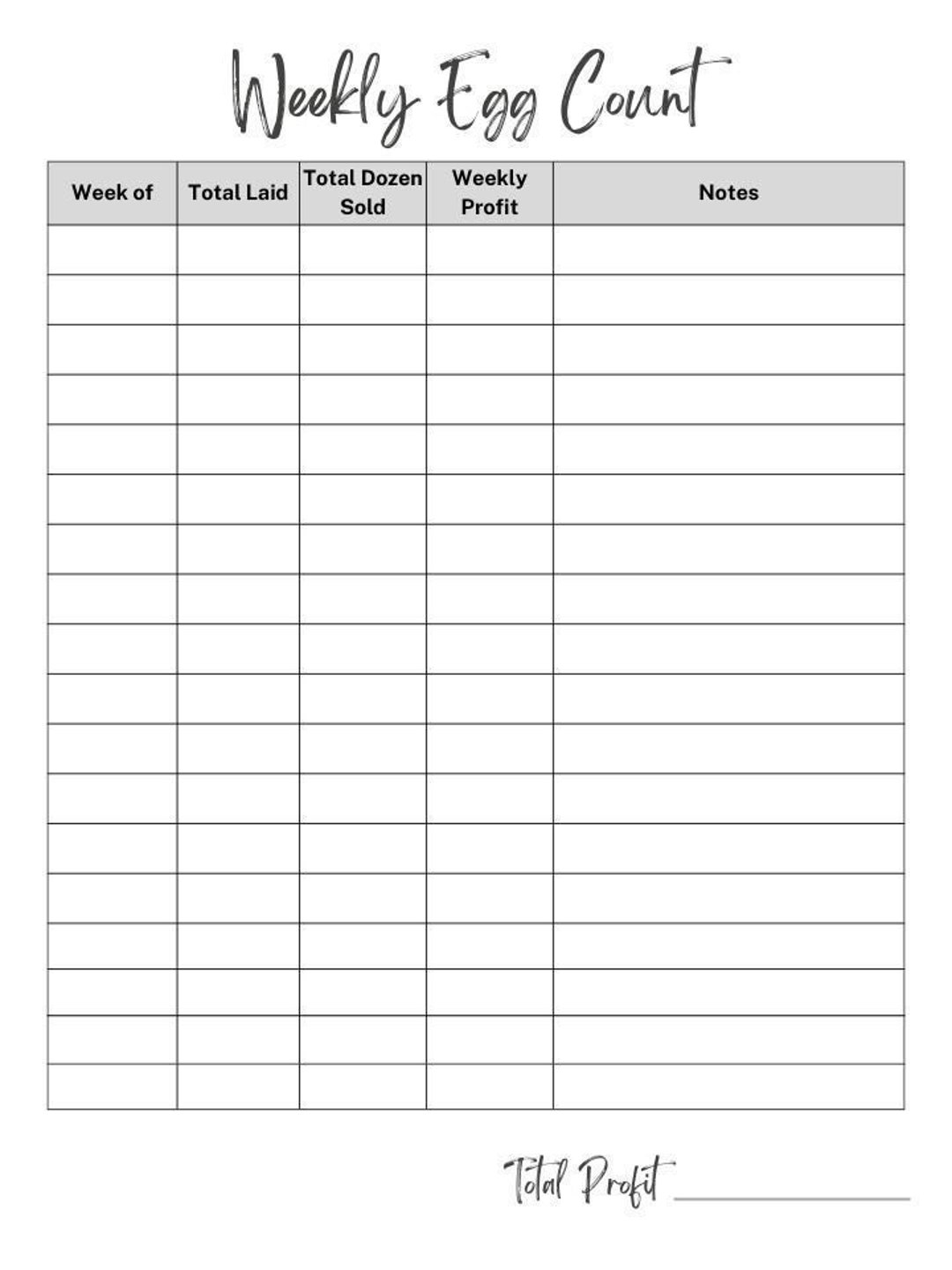 FILLABLE Weekly Egg Count Printable Farm Printable Tracks Eggs, Dozens