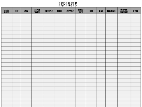 Farm Expense Sheet Farm Planner Insert track all your | Etsy