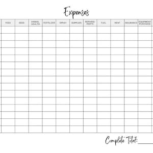 Farm Expense Sheet | Farm Planner Insert | track all your seed, feed, and other expenses
