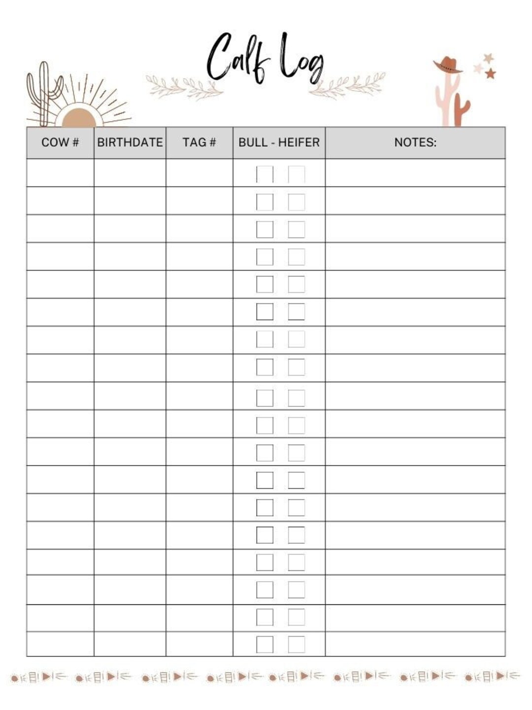Calf Log | Cattle Records Farm Planner | Western Boho - Etsy