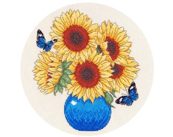 Sunflowers & Butterflies Cross Stitch Pattern - by Fiona Baker | Instant Download PDF