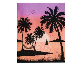 Tropical Island Silhouette Cross Stitch Pattern - by Fiona Baker | Instant Download PDF