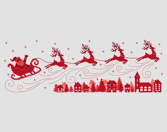 Santa Sleigh with Reindeer Cross Stitch Pattern - by Fiona Baker | Instant Download PDF