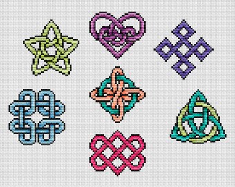 Celtic Knots with Ombre Shading, set of 7 charts - by Fiona Baker | Instant Download PDF Cross Stitch Patterns