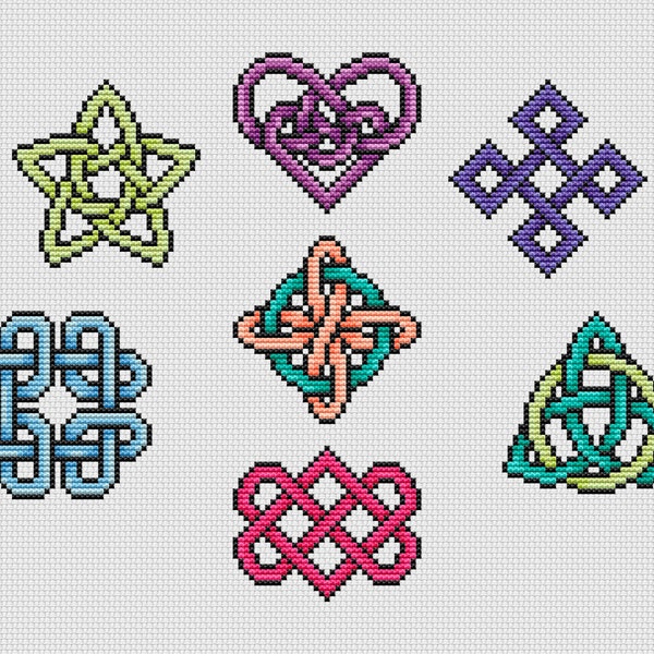 Celtic Knots with Ombre Shading, set of 7 charts - by Fiona Baker | Instant Download PDF Cross Stitch Patterns