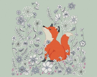 Floral Fox Cross Stitch Pattern - by Fiona Baker | Instant Download PDF