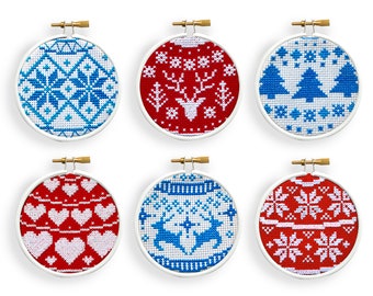 Scandi-Style Patterned Bauble Set of 6 Cross Stitch Patterns - by Fiona Baker | Instant Download PDF