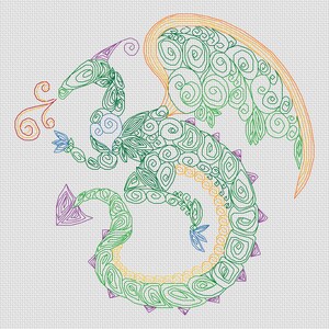 Line Art Animals, Dragon - by Fiona Baker | Instant Download PDF Cross Stitch Pattern