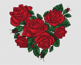 Flower Hearts - Red Rose, Cross Stitch Pattern - by Fiona Baker | Instant Download PDF