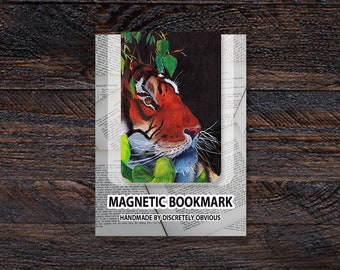 Tiger 2x3" magnetisches mattes illustriertes Fine Art Lesezeichen | Lesen, Bibliothek, Bücherwurm