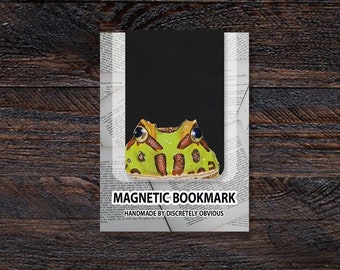 Pacman Frog 2x3" Magnetic Matte Illustrated Fine Art Bookmark | Reading, Library, Bookworm