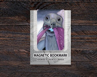 Purple Tortoise 2x3" Magnetic Matte Illustrated Fine Art Bookmark | Reading, Library, Bookworm