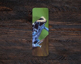 Blue Poison Dart Frog 2x6" Matte Illustrated Fine Art Bookmark | Reading, Library, Bookworm