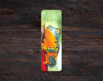 Tiger-Legged Monkey Frog 2x6" Matte Illustrated Fine Art Bookmark | Reading, Library, Bookworm