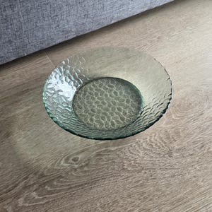 Vintage Arcoroc Luminarc Vercors Textured Light Green Glass Bowls 8.5&quot; Diameter x 2.25&quot; Tall.