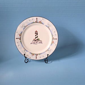 Totally Today Coastal Lighthouse 7.5&quot; salad, desert, saucers, Nautical- themed, sailboats, seagulls, beachhouse, cabin, lakehouse decor.